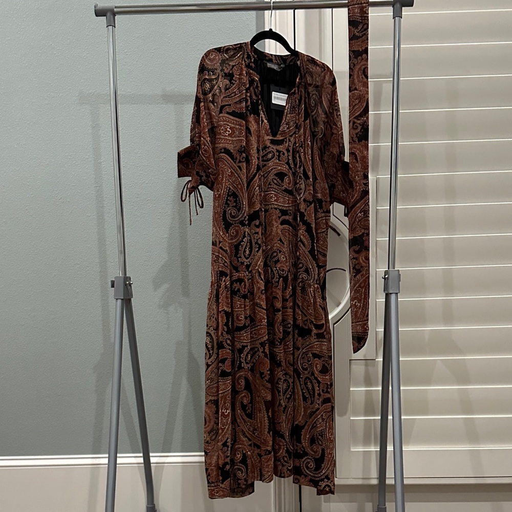 Dress Forum Long Sleeve Paisley Dress - Black and Brown